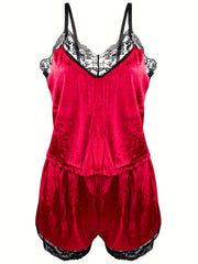 Velvet Pajama Set V Neck Cami & Shorts Women's Sleepwear