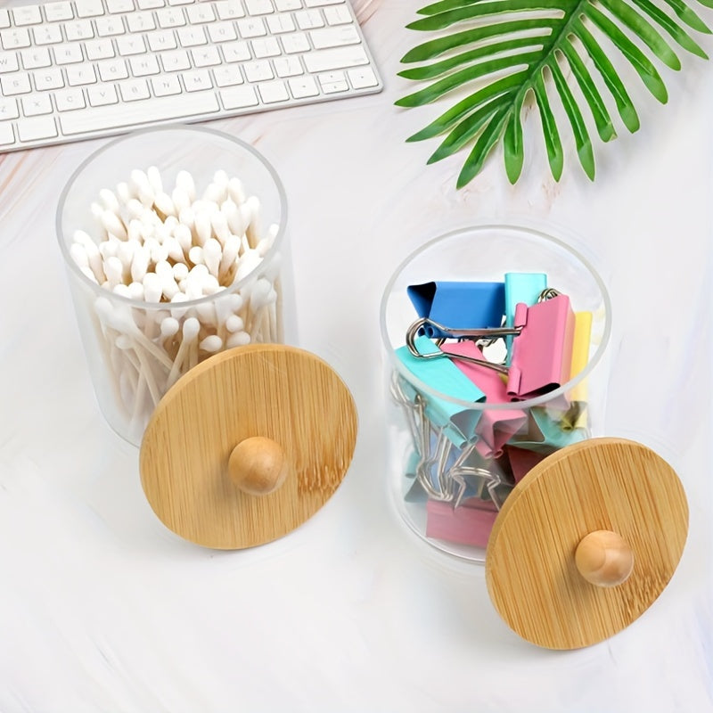 4pcs Bamboo Bathroom Accessories Soap Dispenser Cotton Swab Holder Jars