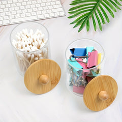 4pcs Bamboo Bathroom Accessories Soap Dispenser Cotton Swab Holder Jars