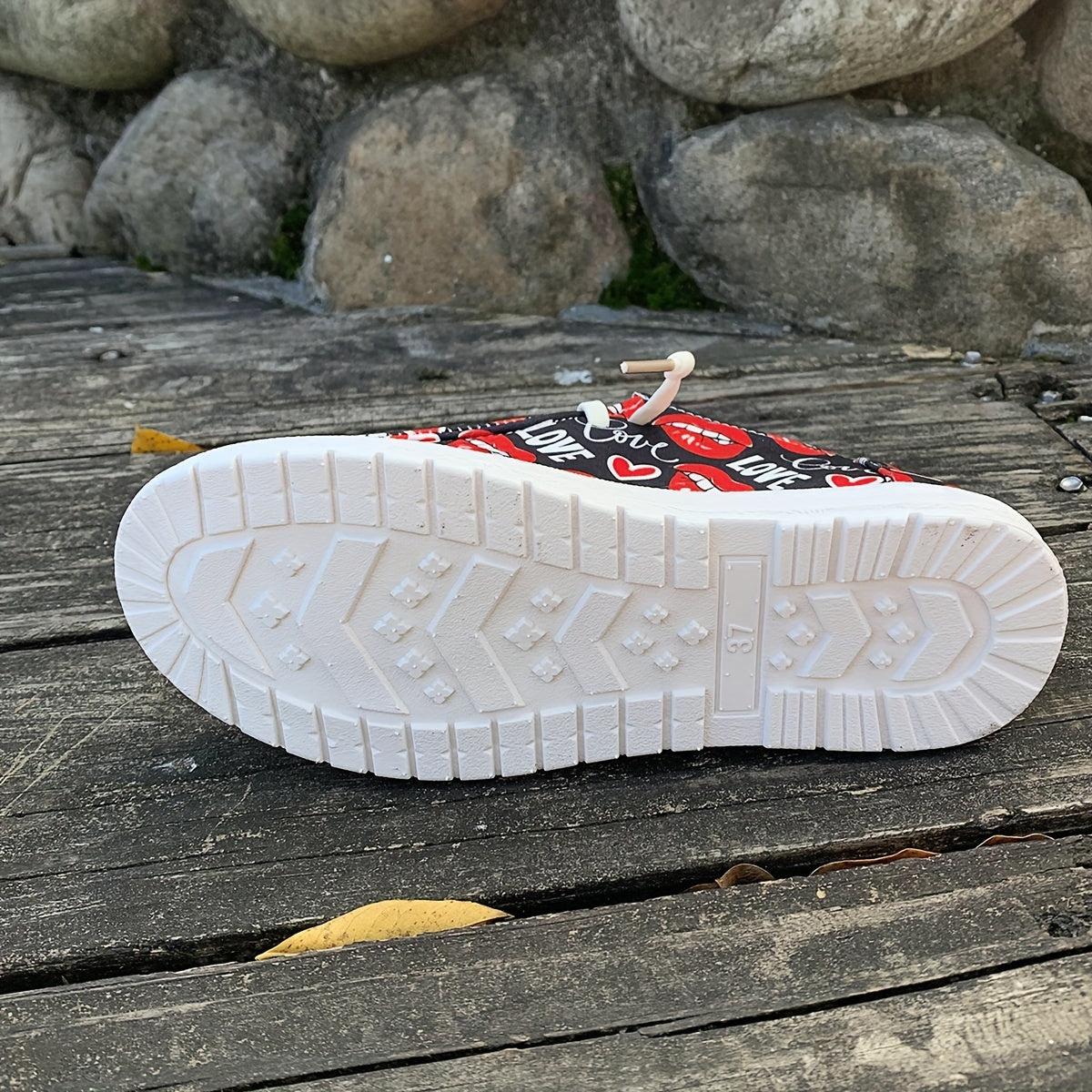 Love Print Boat Shoes Lightweight Low Canvas Shoes For Women