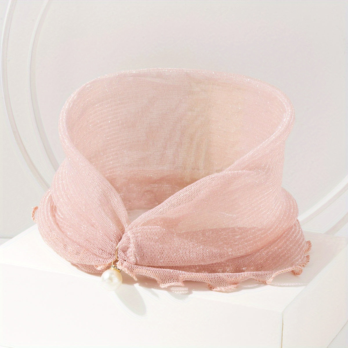 Glitter Ruffle Scarf Neckerchief Infinity Scarf Faux Pearl Headband