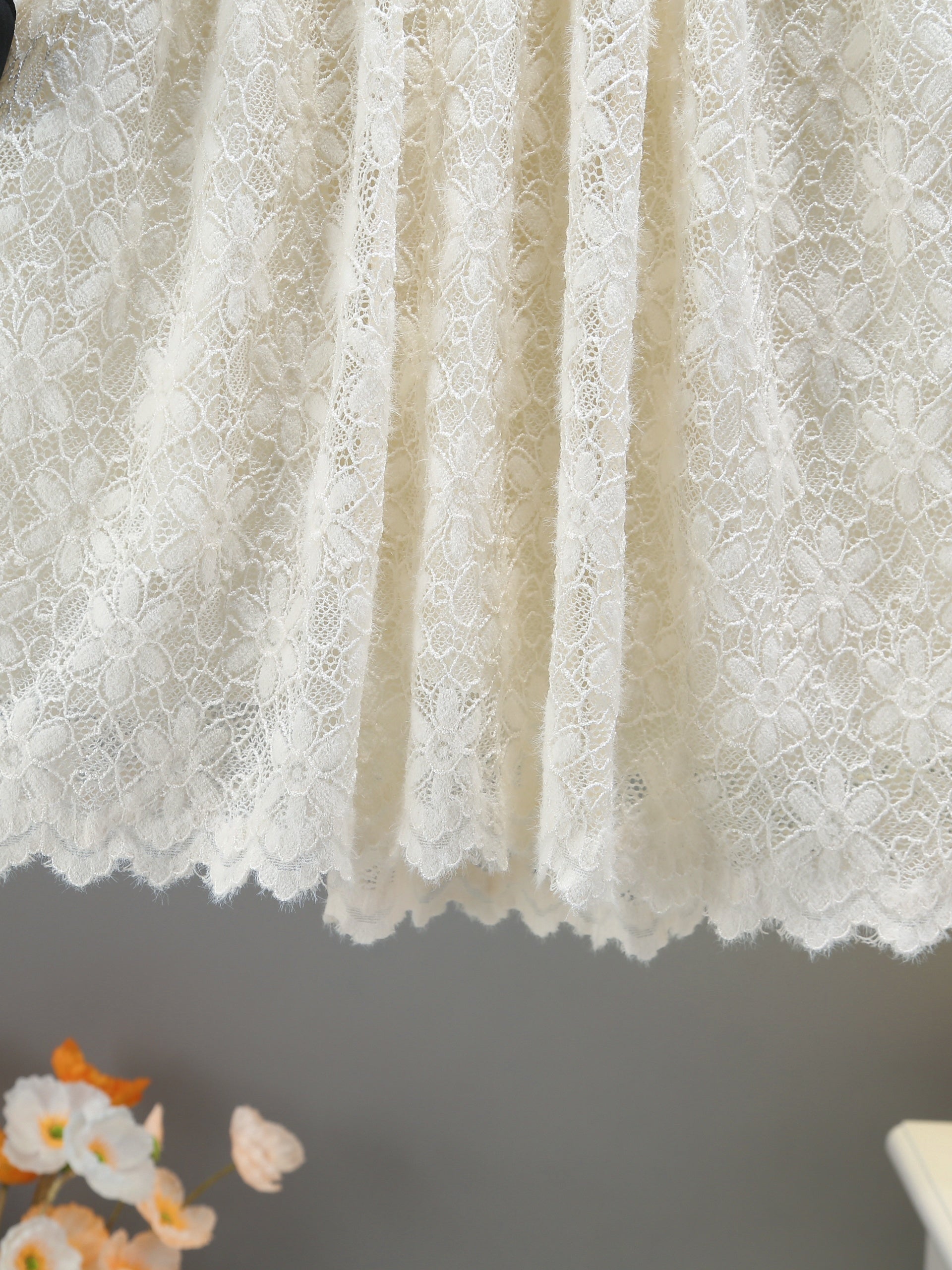 Floral Lace Dress with Bow Front Long Sleeve for Girls