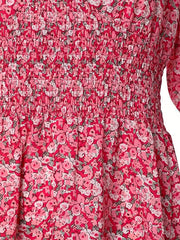 Women's Plus Floral Lantern Sleeve V Neck Shirred Waist Mini Dress