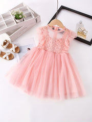 Girls Lace Mesh Princess Dress Sleeveless Tutu Dress