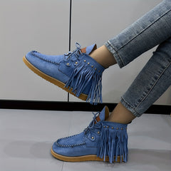 Women's Tassel Flat Ankle Boots Lace Up Anti skid High Top Boots