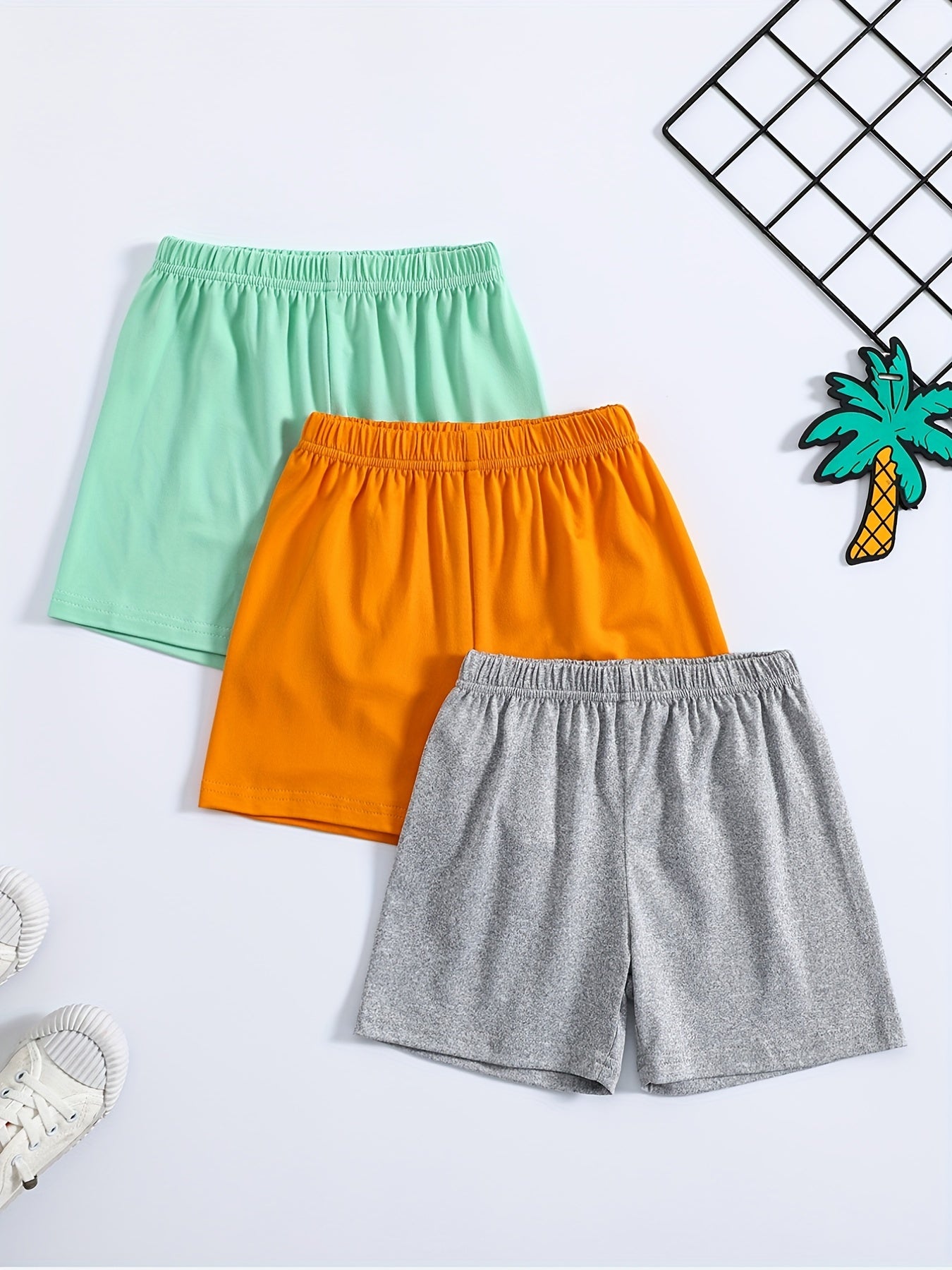 3pcs Boys Comfortable Solid Shorts Quick drying For Summer