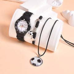3pcs Boys' Silicone Football Watch Set Sports Quartz Wristwatch