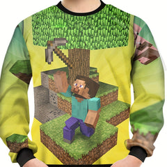 Pixel Man With Hoe 3D Print Kids T-shirt Boys Summer Sports Tee