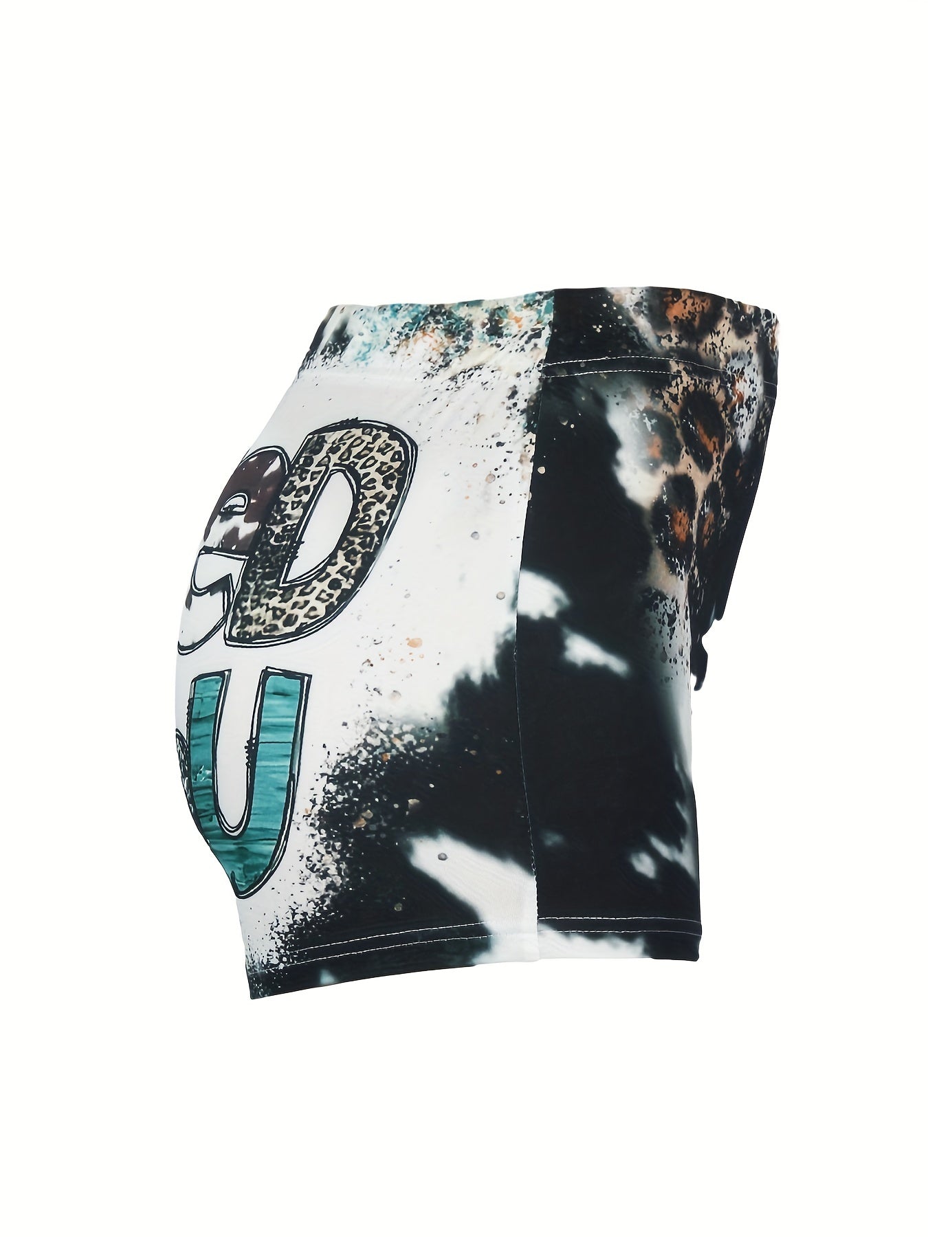 Letter & Leopard Print Skinny Shorts Casual Shorts For Spring & Summer