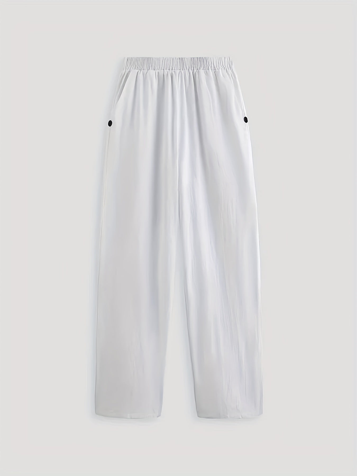 Elastic Waist Solid Casual Pants Loose Sports Pants With Pocket