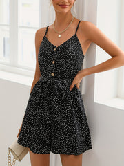 Polka Dot V neck Cami Romper Jumpsuit Backless Sexy Romper