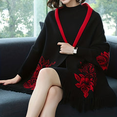 Cashmere Jacquard Scarf Tassel Reversible Shawl Vintage Warm Wrap Women's Cloak