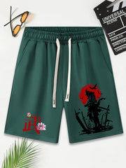 Warrior Pattern Comfy Shorts Men's Casual Elastic Waist Drawstring Shorts