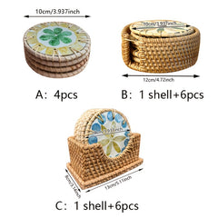 6pcs Rattan Placemat & Coasters Set, Hand Woven Natural Insulation Mat