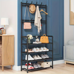 Coat Rack Shoe Rack Organizer with Storage Shelves & Hooks
