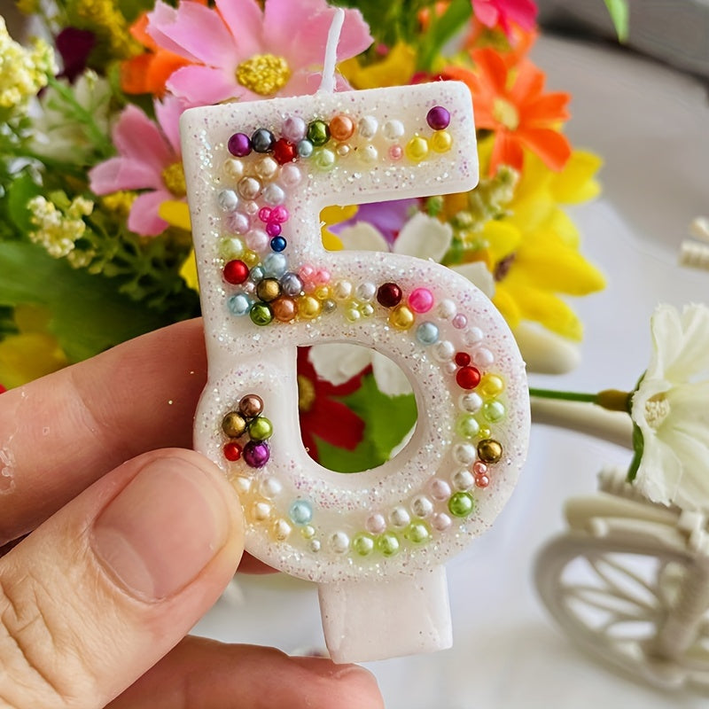 1pc Pearl Sequin Number Candle Party Supplies Birthday Cake Cupcake Holiday