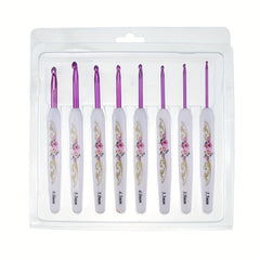8pcs Crochet Hooks Set Ergonomic Pink Flower Pattern Needles For Knitting