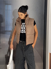 High Neck Zip-Up Vest Sleeveless Outerwear