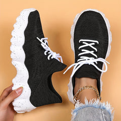 Thick Sole Running Shoes Mesh Breathable Lace Up Outdoor Sneakers