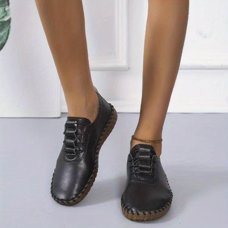 Women's Solid Flat Shoes Comfortable Closed Toe Lace Up Shoes