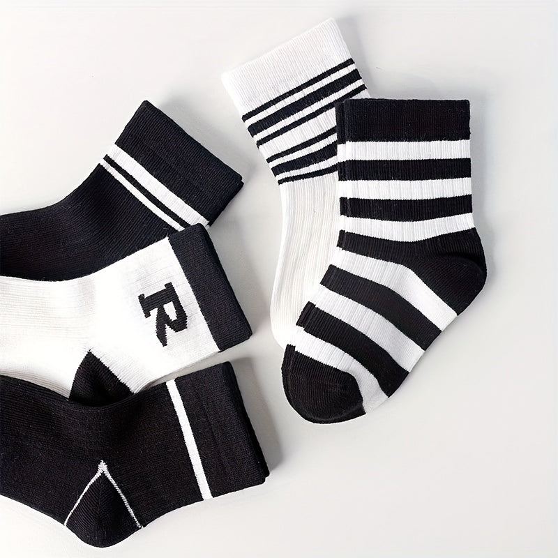 5 Pairs Girls Medium Tube Socks Autumn Winter Striped Regular Fashionable Socks