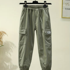 Boys Casual Cotton Cargo Pants Elastic Waist Jogger Pants