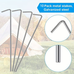 10pcs Heavy Duty Metal Stakes Tent Garden Pegs For Gardening And Canopy