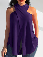 Split Cross Halter Neck Top for Summer