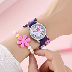Kids Flower Pattern Watch, Bracelet, Necklace Set