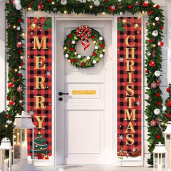 2pcs Christmas Decor Merry Christmas Banner Porch Sign Happy Year Pl