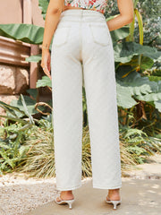 High Waist Ripped Detail Straight Jeans