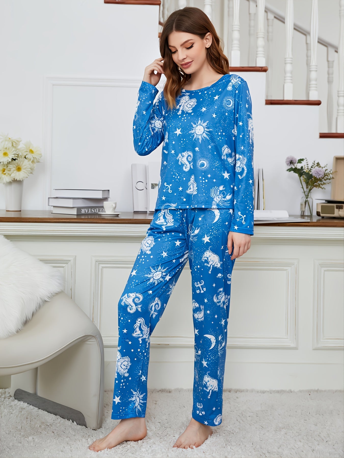 12 Constellations Print Pajama Set for Women