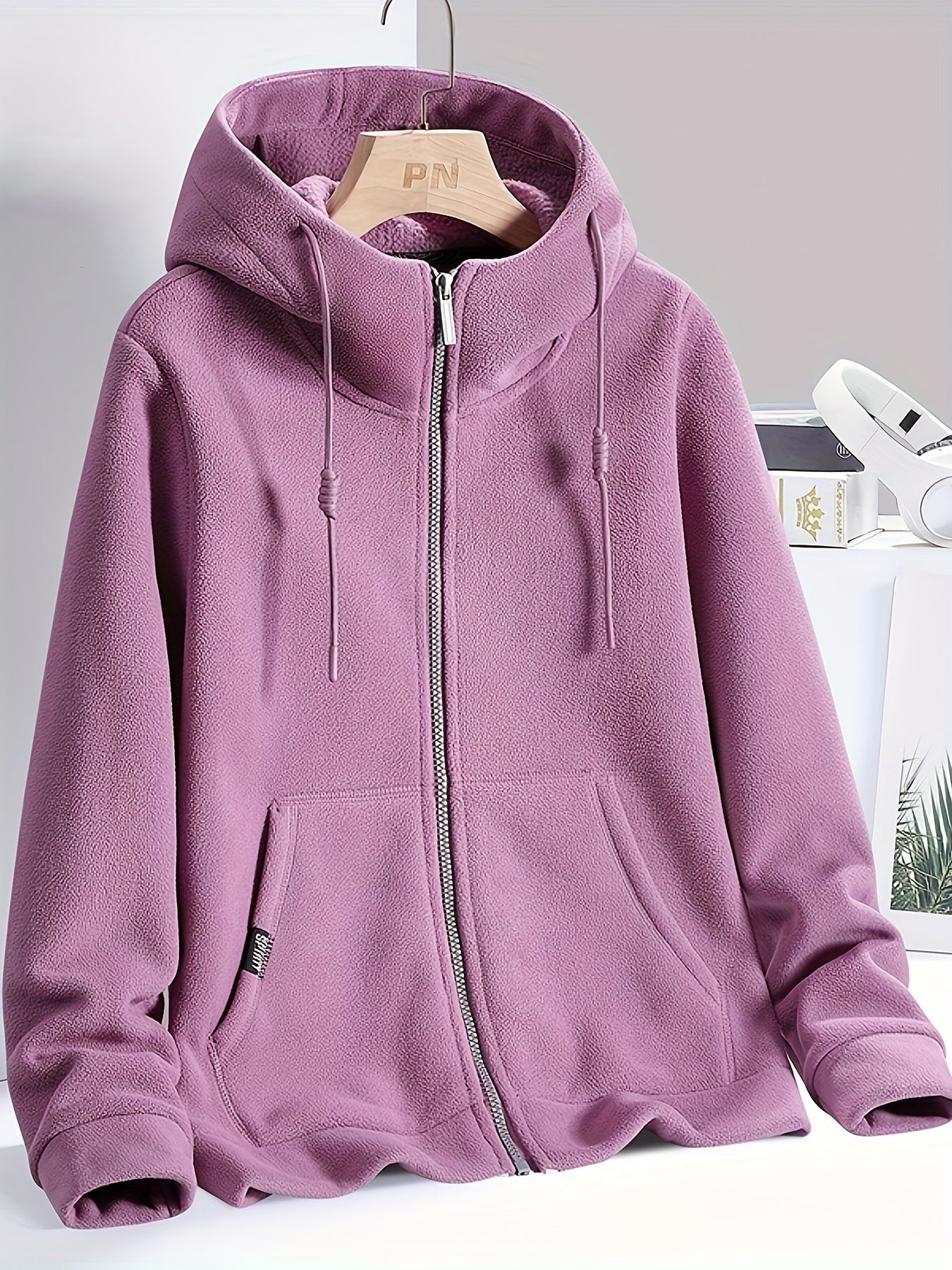 Warm Fleece Hooded Jacket with Zipper Pocket