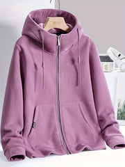 Warm Fleece Hooded Jacket with Zipper Pocket