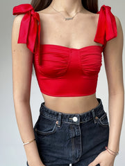 Knotted Cropped Tank Top Casual Slim Low Cut Tank Top