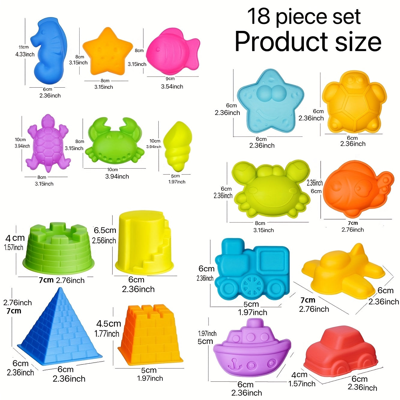 Colorful Beach Toy Set with Sand Molds and Animal Shapes