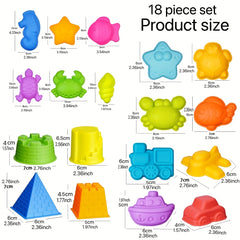 Colorful Beach Toy Set with Sand Molds and Animal Shapes
