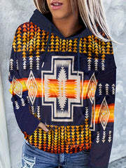 Ethnic Print Kangaroo Pocket Hoodie Casual Long Sleeve Hoodies