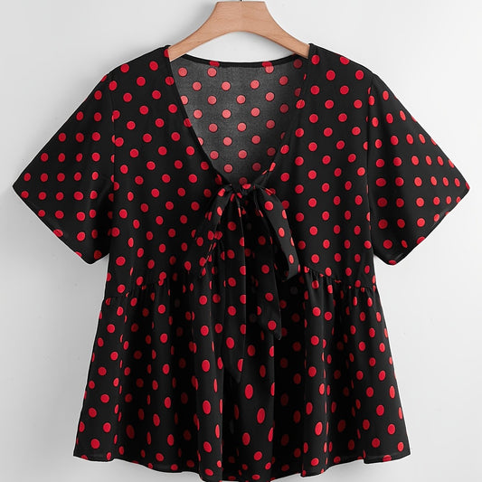 Dot Print Short Sleeve Peplum Shirt Top