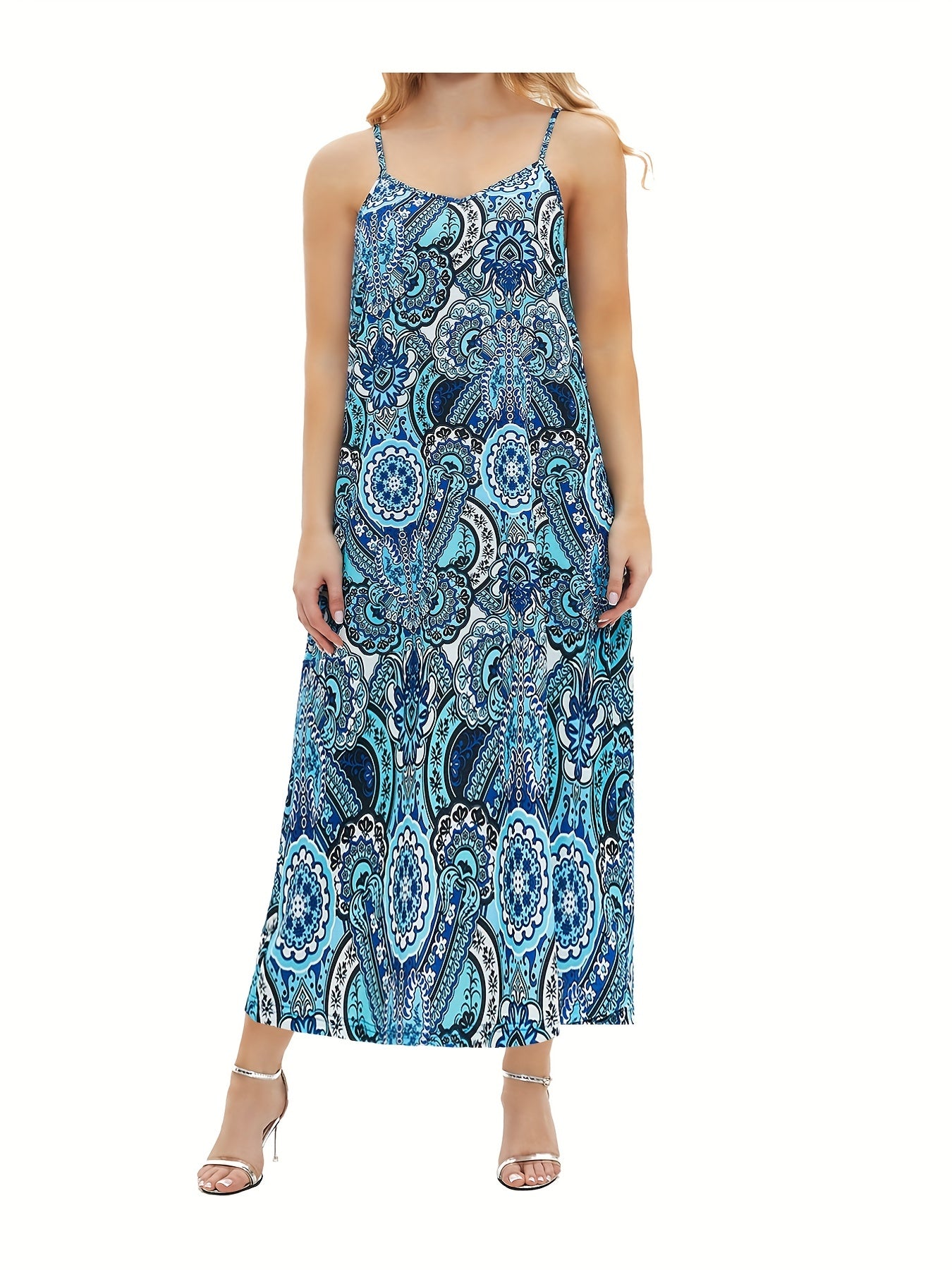 Floral Print V Neck Maxi Dress