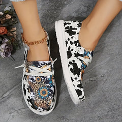 Women's Printed Canvas Shoes Casual Lace Low Top Lightweight Outdoor Sneakers