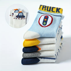5 Pairs Boys Cartoon Car Mesh Breathable Socks for Spring Summer