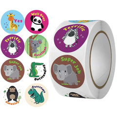 500pcs Roll Self-Adhesive Animal Reward Stickers for Classrooms
