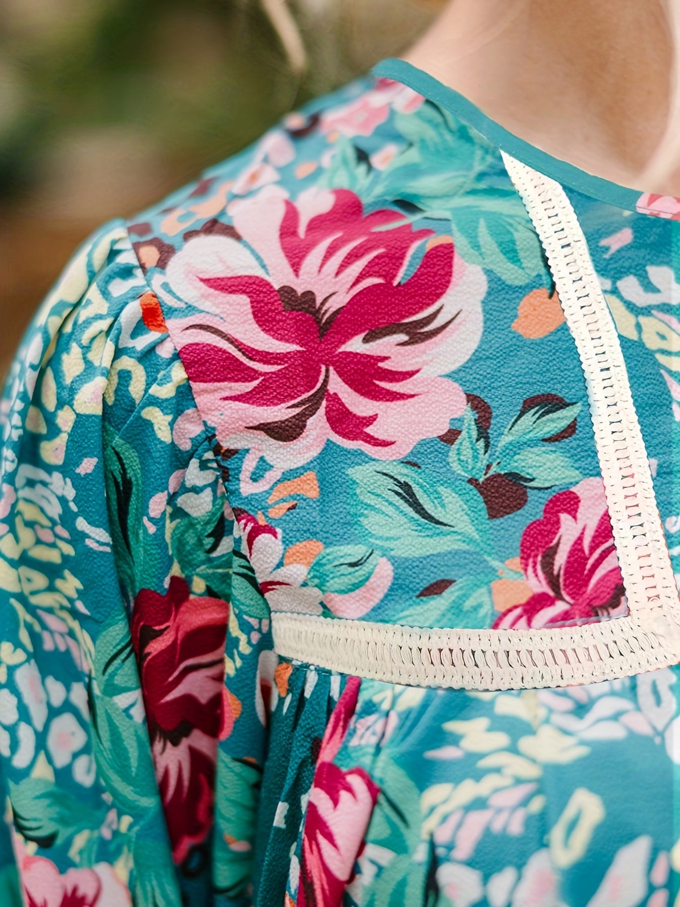 Plus Floral Print Long Sleeve Tee Dress