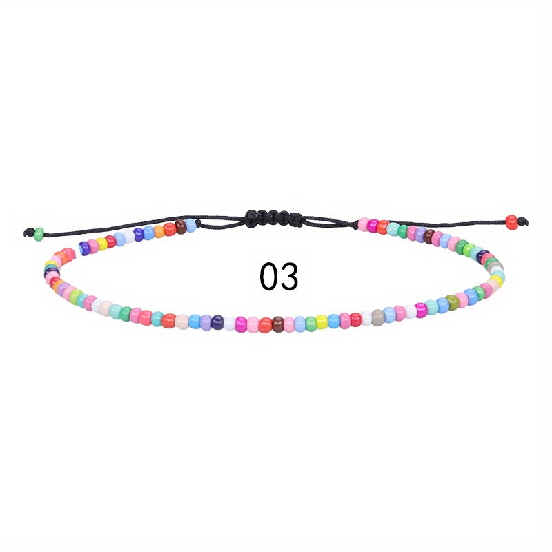 10pcs Colorful Rice Beads Anklet Set Boho Style Bracelet for Women