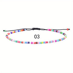 10pcs Colorful Rice Beads Anklet Set Boho Style Bracelet for Women