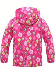 Toddler Girls Flowers Hooded Jacket Waterproof Windproof Zipper Coat