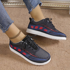 Women's Geometric Pattern Sneakers Lace Up Knit Mesh Running Trainers