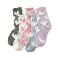 10 Pairs Heart Pattern Socks Warm Fuzzy Stockings