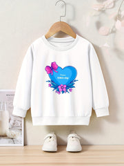Girls Love Heart Print Sweatshirt Crew Neck Pullover
